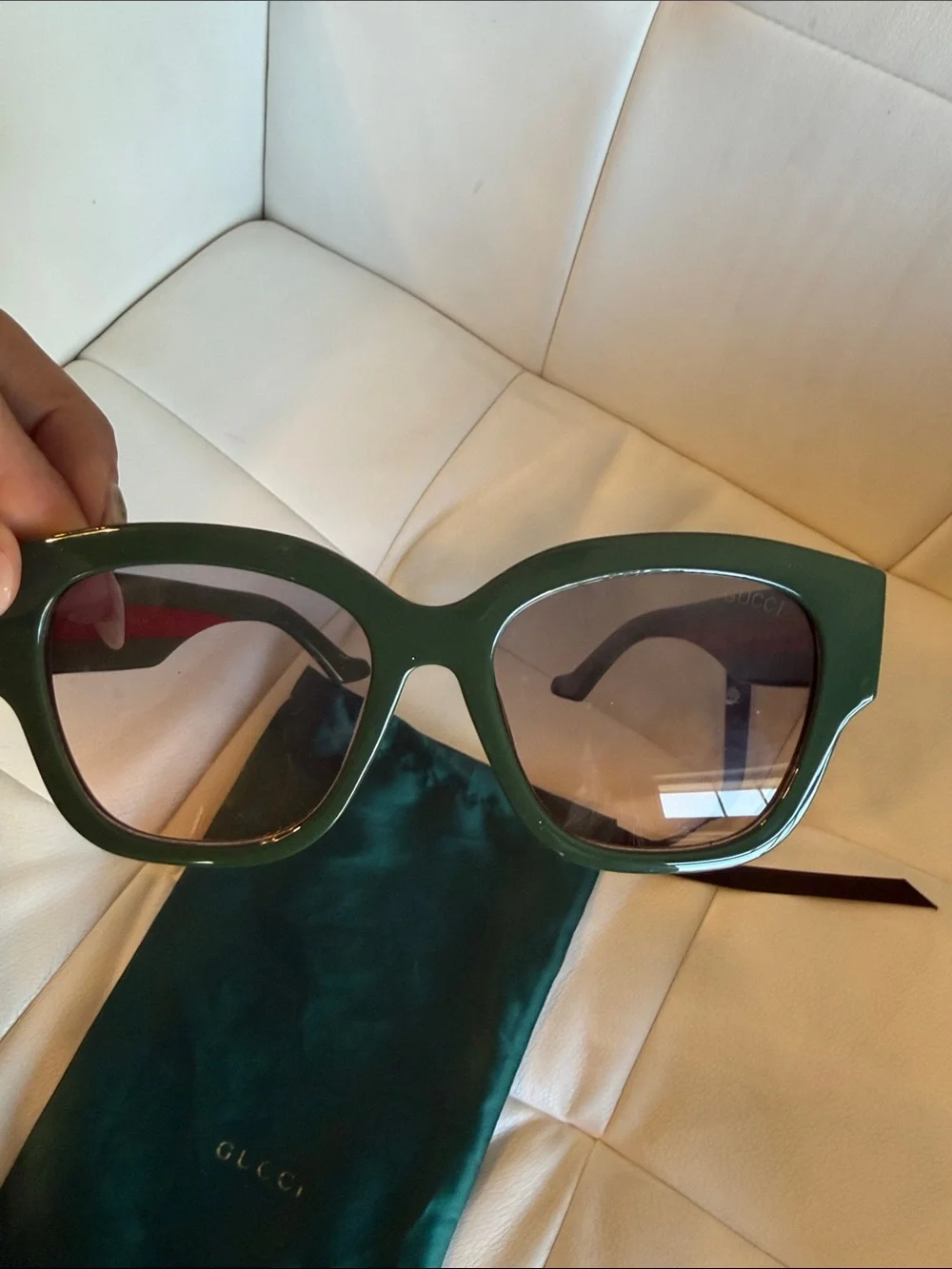 Gucci Green Frame with Red Stripe and Gold GG  Sunglasses